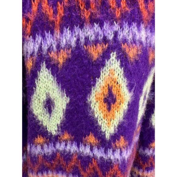 ASOS Reclaimed Vintage Oversize Purple Fair Isle Fuzzy Cardigan Unisex sz small - Picture 16 of 16
